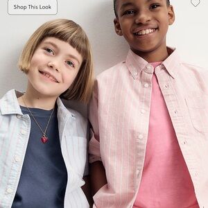 Kids Striped Button-Up Shirt - Pink and White, Kids' oxford shirt in stripe